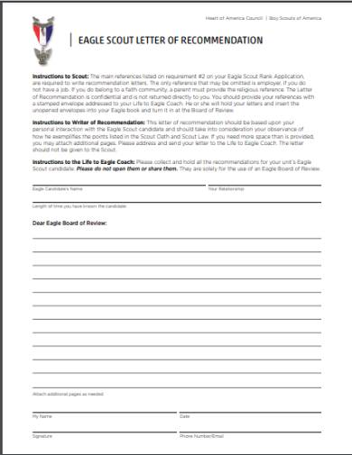 Free 8 Eagle Scout Recommendation Letter In Pdf Ms Word 4232