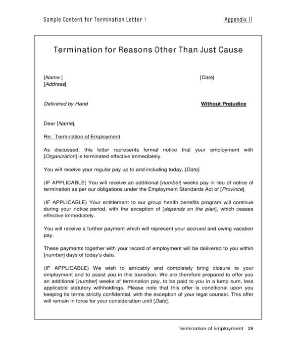 just cause employment termination letter