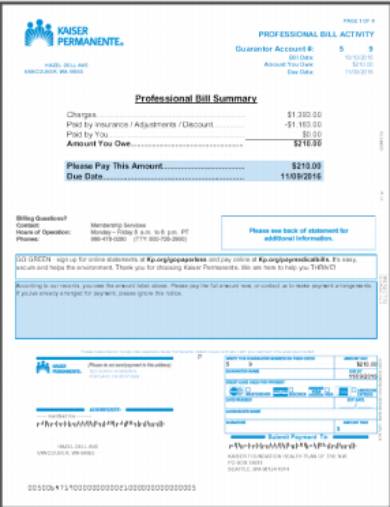 kaiser permanente sample bill