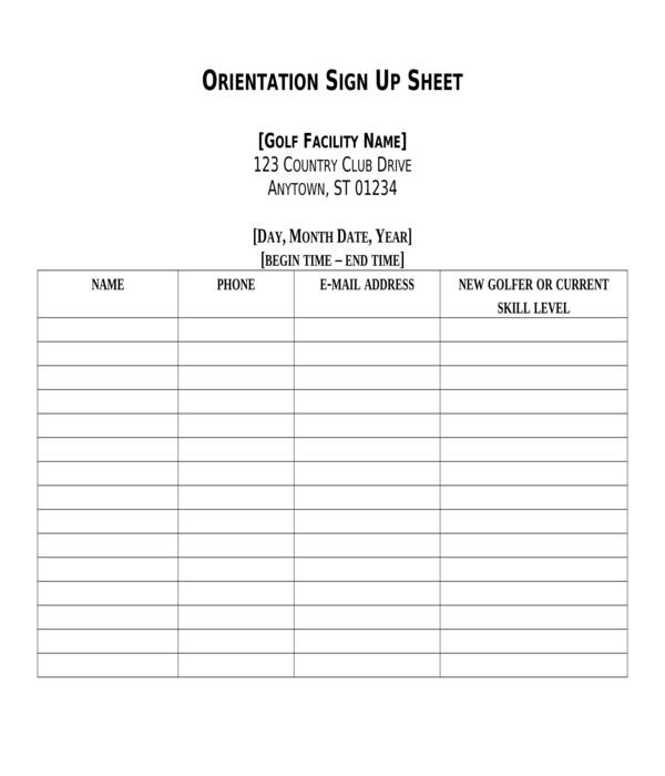 orientation sign up sheet