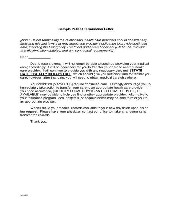 patient termination letter sample