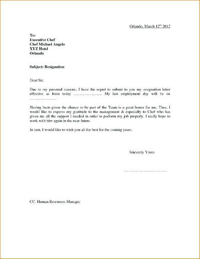 Resignation Letter With Immediate Effect from images.sampleforms.com