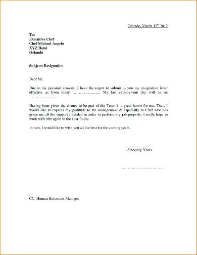 12+ Examples Of Resignation Letters Effective Immediately | DocTemplates