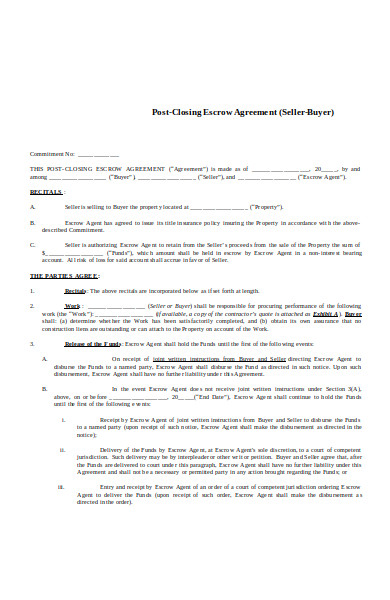 post closing escrow agreement addendum 