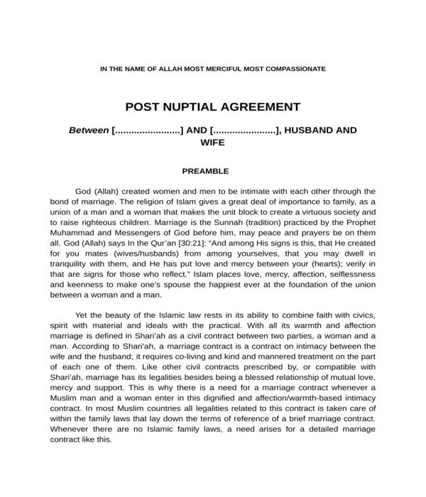 Post Nuptial Agreement Template