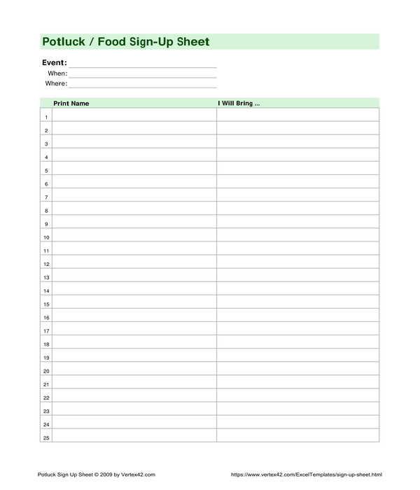 potluck sign up sheet
