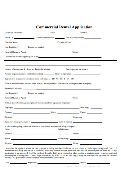 printable commercial rental application form