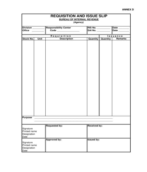 requisition and issue slip form