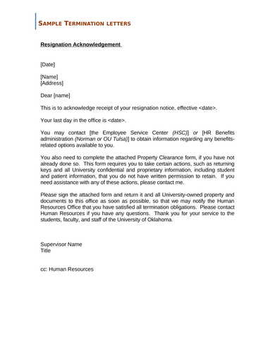 resignation acknowledgement letter