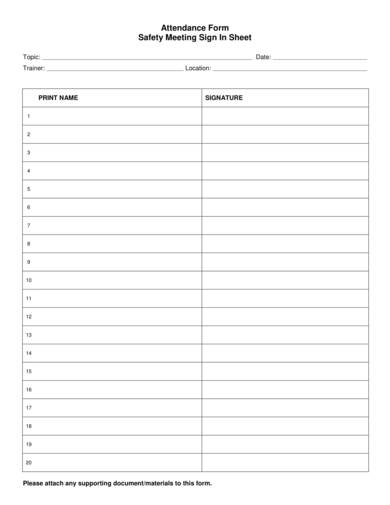 safety meeting sign in sheet sample