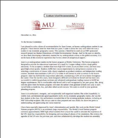 Sample Letter For Graduate School