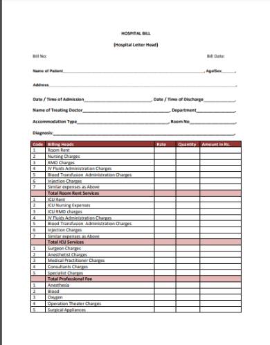 bill medical hospital sample kaiser permanente forms