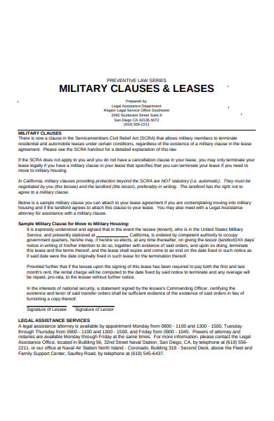 sample military clause addendum form