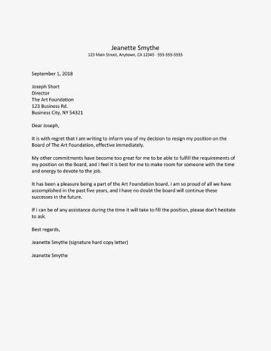 sample non profit board resignation letter