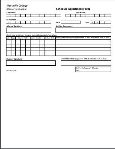 sample schedule adjustment form