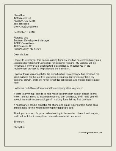 Sample Of Resignation Letter For Personal Reasons from images.sampleforms.com