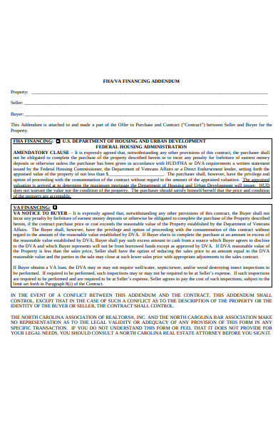 FREE 2 FHA VA Financing Addendum Sample Forms In PDF