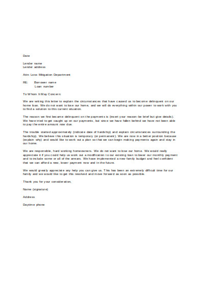 sample letter explaining financial hardship