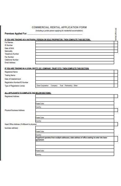 standard commercial rental application form