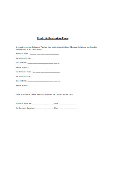 standard credit report authorization form