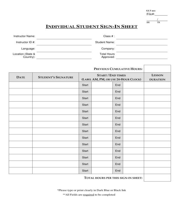 student sign in sheet sample