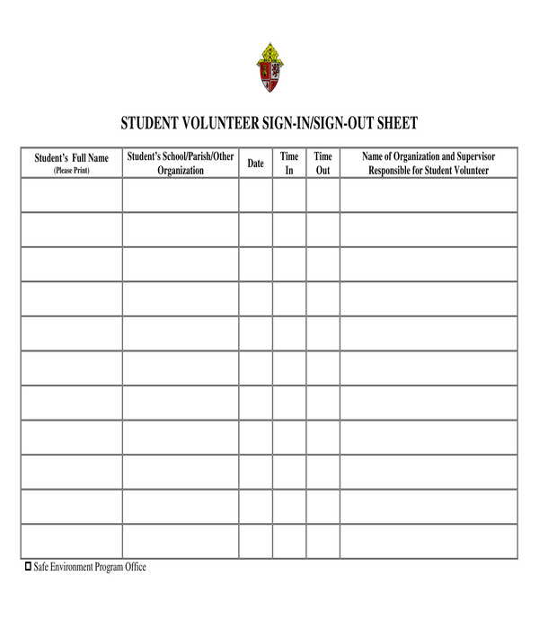 student volunteer sign in out sheet