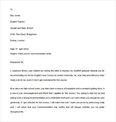thank you for recommendation letter sample1