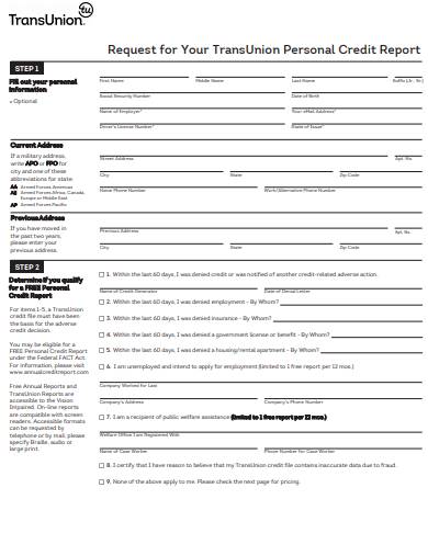 transunion credit report request form
