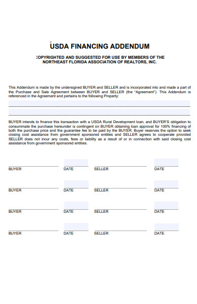 FREE 3+ USDA Financing Addendum Samples in PDF | MS Word