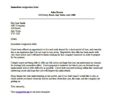 Resignation Acceptance Letter With Immediate Effect from images.sampleforms.com