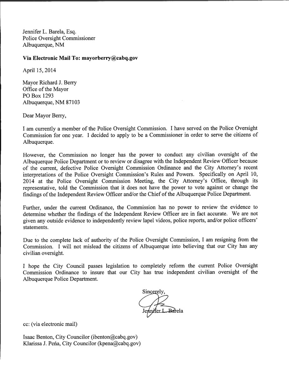 barela poc letter of resignation