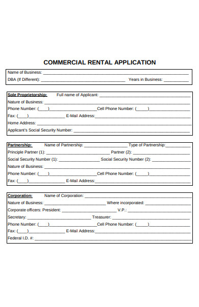 commercial real estate rental application form