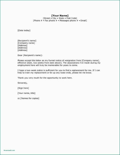 Resignation Letter Two Weeks Notice Examples from images.sampleforms.com