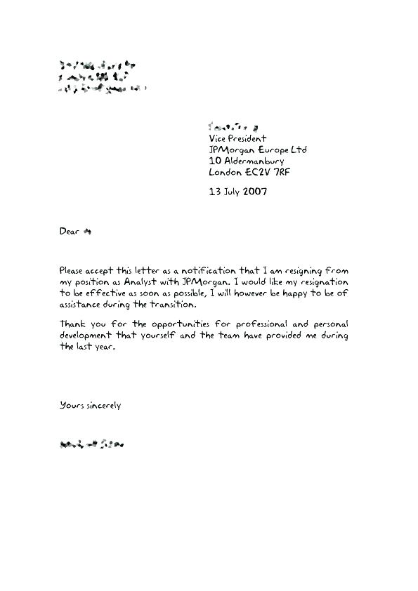 Resignation letter pdf