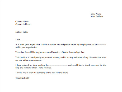 Resigning Letter For Job from images.sampleforms.com