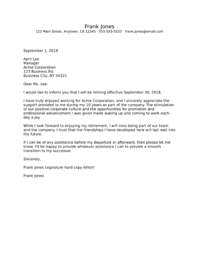 Sample Resignation Letter Due To Retirement from images.sampleforms.com