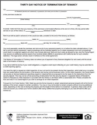 30 day eviction notice form template