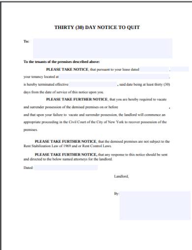 30 day notice of eviction or quit form template
