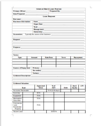 bank loan application review form