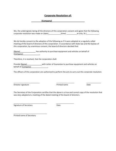 business company corporate resolution form