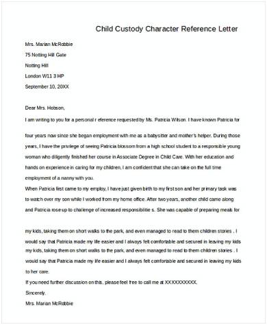 character reference letter for child custody