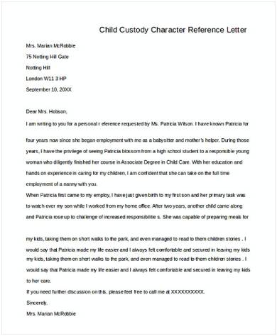 Character Reference Letter For Court Child Custody