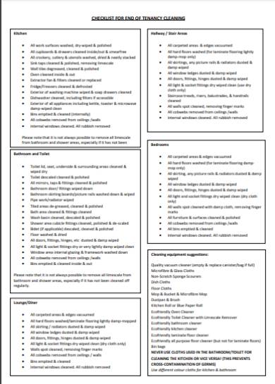 checklist for end of tenancy cleaning form