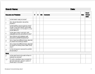 checklist for internal audit form