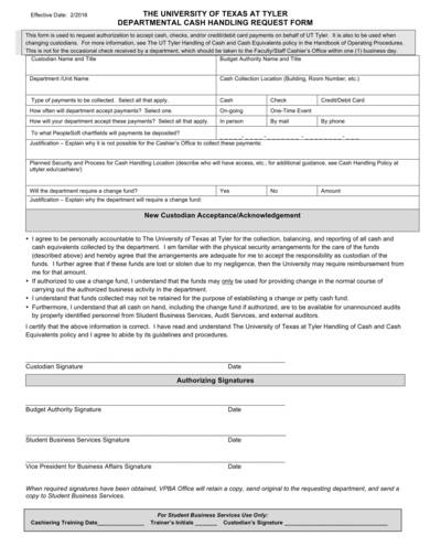 departmental cash handling request form