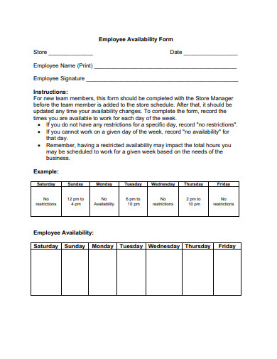 employee work availability forms