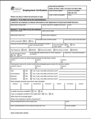 employment verification form sample