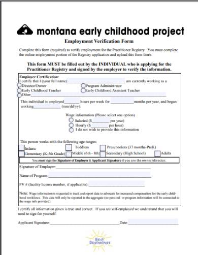 employment verification form for housing application