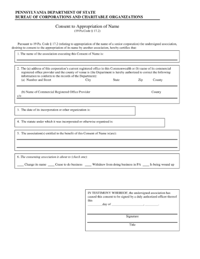 FREE 2+ Consent to Appropriation of Name Forms in PDF