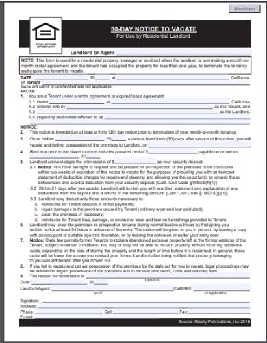 FREE 6 30 Day Eviction Notice Forms In PDF